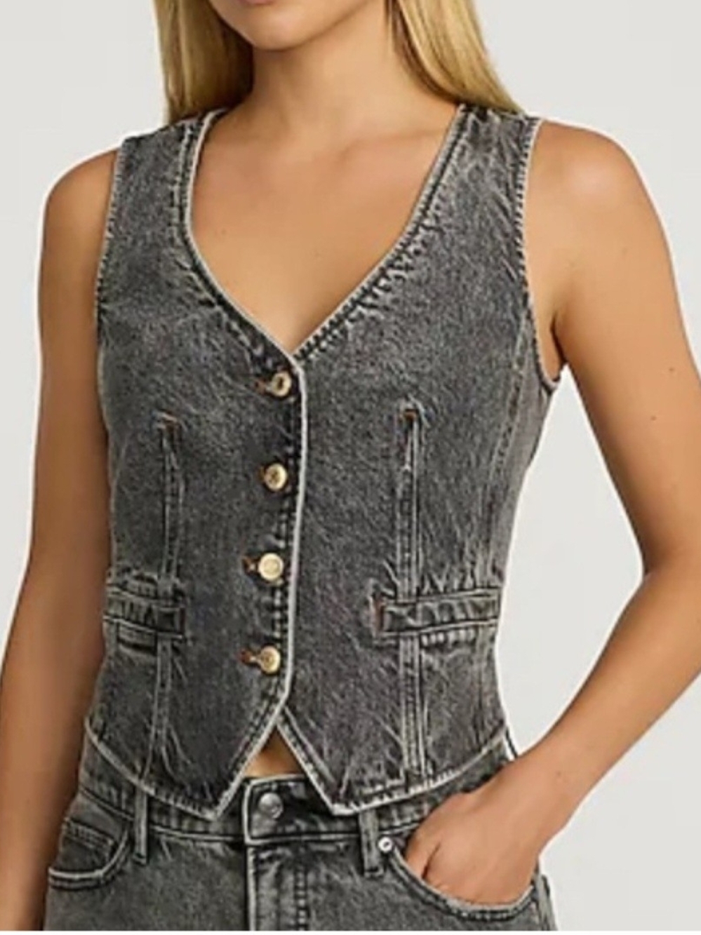 NWOT Express Gray Washed Denim Vest Tank Top